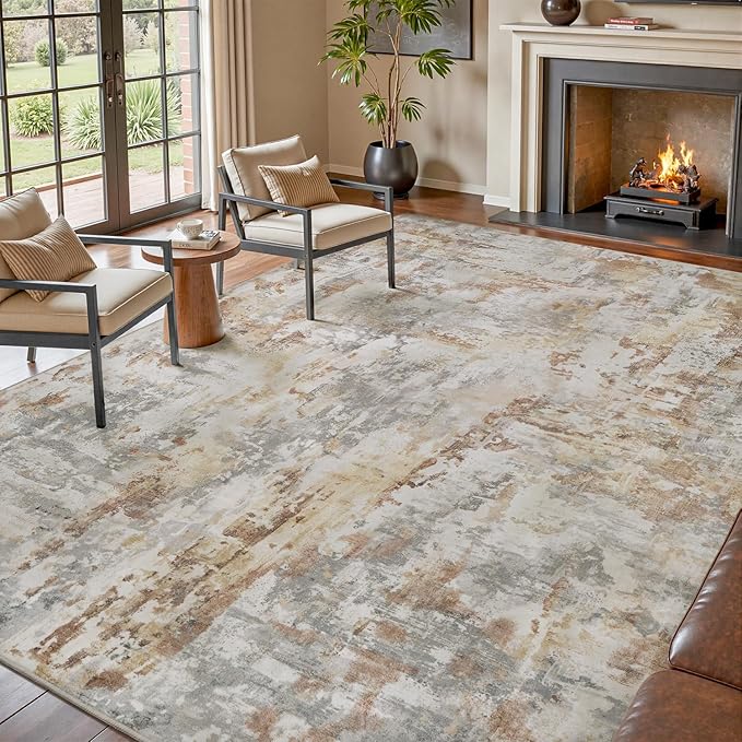 tchdio Area Rug 5x7 Rugs for Living Room- Abstract Soft Living Room Rug-Non Slip Carpet-Machine Washable Rug for Bedroom Dining Room Home Office Modern Rugs Light Grey/Brown/Beige