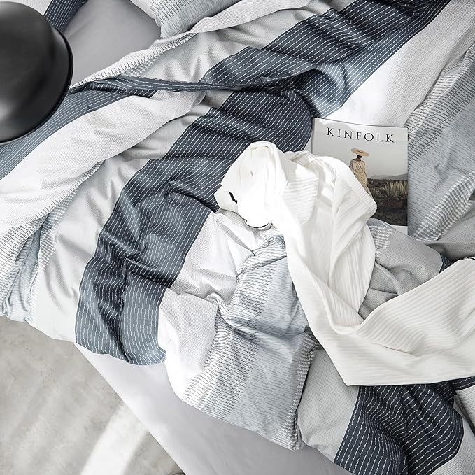 mixinni Comforter Twin XL College Dorm Modern 3 Piece Striped Pattern Comforter Set Men Boys for All Season, 1 Fluffy Comforter and Two Pillow Shams-Twin XL Size