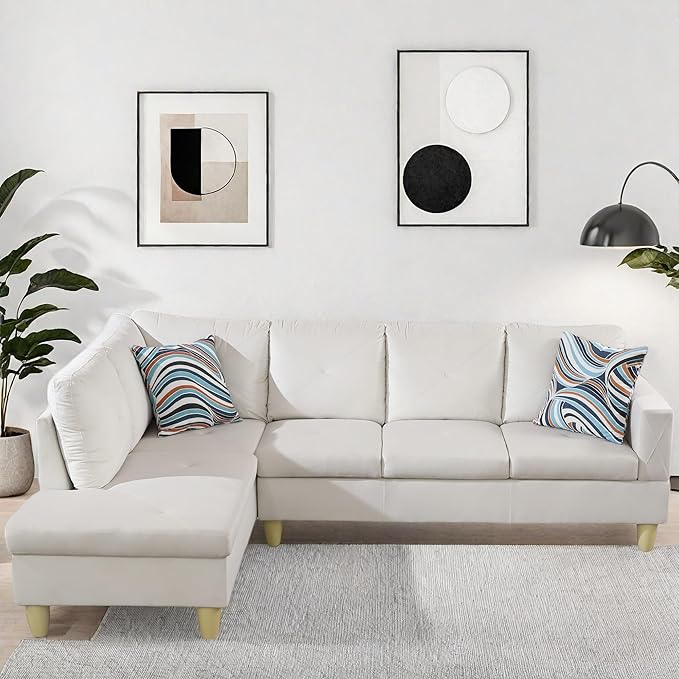 L Shaped Couch, Modular Sectional Sofa with Chaise, Modern Modular Sofas Furniture Sofa Couches for Living Room/Apartment/Office/Bedroom, White