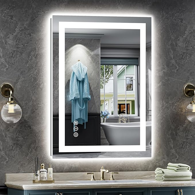 24"x36" LED Bathroom Mirror with Lights, Backlit & Front Lit, Anti-Fog Lighted Bathroom Vanity Mirror for Wall, Memory Function, Dimmable, HD Tempered Glass, Shatter-Proof