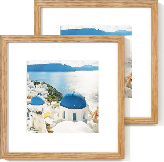 Axeman 12x12 Picture Frame with Mat for 8x8, Solid Oak Wood Square Picture Frame with Tempered Glass, Natural Wooden 12x12 inch Photo Frame for Wall Home Decor Art Photo and Prints, Set of 2, Natural