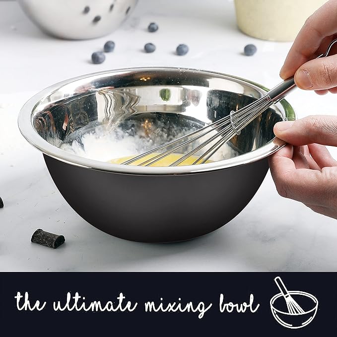 WHYSKO Meal Prep Stainless Steel Mixing Bowls Set, Home, Refrigerator, and Kitchen Food Storage Organizers | Ecofriendly, Reusable, Heavy Duty (Black)