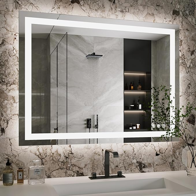 Antok 30"x 40" LED Bathroom Mirror with Lights, Anti-Fog, Dimmable, Lighted Vanity Mirror with Tempered Glass, Memory Function, 3 Light Modes, Safe Use, Horizontal, Vertical