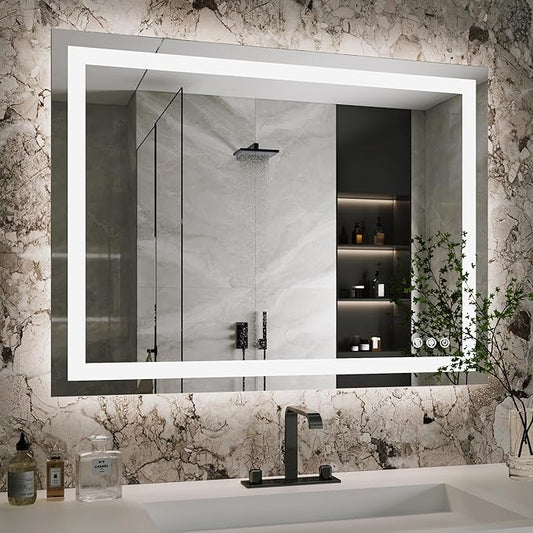 Antok 30"x 40" LED Bathroom Mirror with Lights, Anti-Fog, Dimmable, Lighted Vanity Mirror with Tempered Glass, Memory Function, 3 Light Modes, Safe Use, Horizontal, Vertical