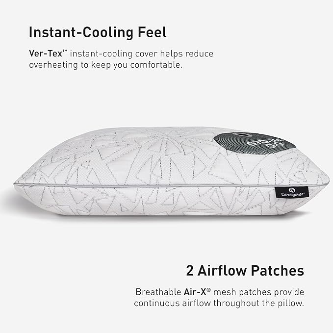Bedgear Storm King Performance Pillow - Size 0.0 - Cooling Bed Pillow for Hot Sleepers - Medium Pillow for All Sleep Positions, Hypoallergenic, Washable & Removable Cover - 20" W x 36" L x 4.75"