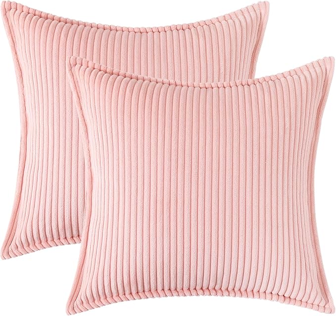 Mecatny Corduroy Throw Pillow Covers 22x22 Set of 2, Neutral Decorative Soft Boho Couch Pillow Covers with Broadside for Sofa Living Room, Pink