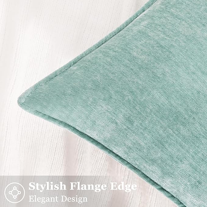 decorUhome Couch Throw Pillow Covers 22x22 Set of 2, Decorative Soft Euro Neutral Chenille Pillow Covers with Elegant Design for Sofa Bed Living Room Home Decor, Aqua Haze