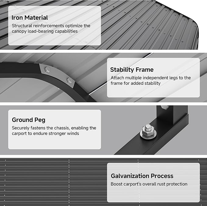 Real Relax 10x15ft Heavy Duty Metal Carport with Galvanized Steel Roof, Removable Sidewalls, Outdoor Car Port Shelter for Cars, Trucks and Boats, Gray