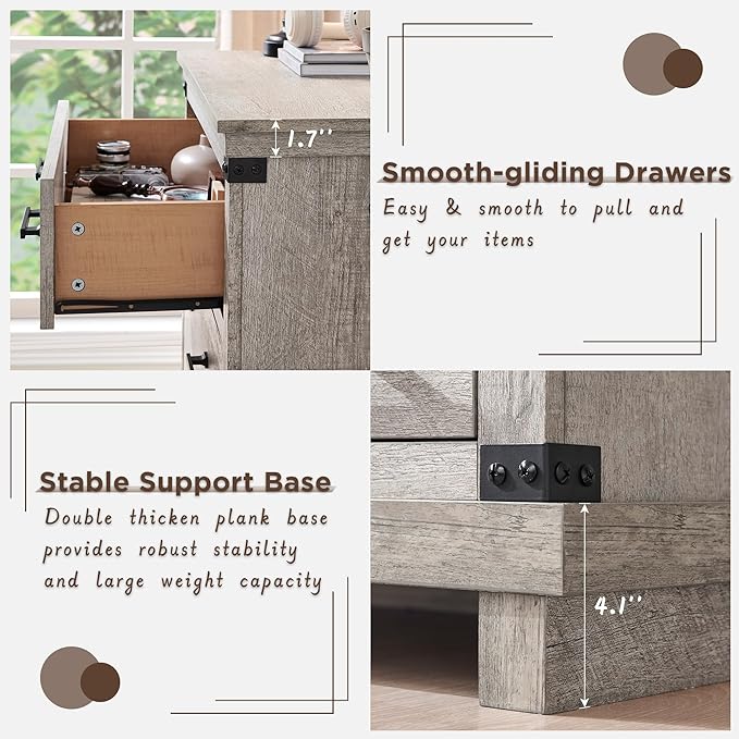 Farmhouse 5 Drawers Dresser for Bedroom, Tall Chest of Drawers with Thick Plank Styling, Wood Rustic Closet Dresser for Bedroom, Living Room, Light Rustic Oak Color