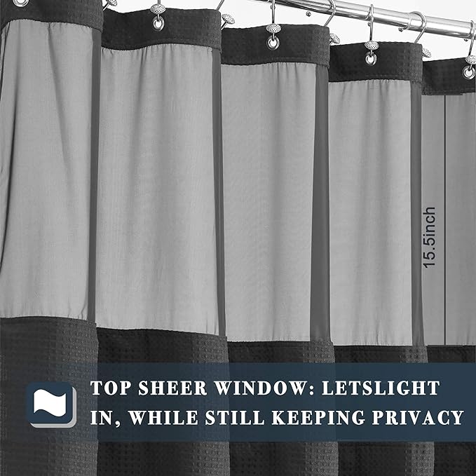 N&Y HOME Waffle Weave Shower Curtain with Snap-in Fabric Liner Set, 12 Hooks Included - Hotel Style, Water-Repellent & Washable, Heavyweight Fabric & Mesh Top Window - 71x72, Graphite Gray