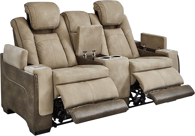 Signature Design by Ashley Next-Gen DuraPella Power Reclining Loveseat with Console & Adjustable Headrest, Sand