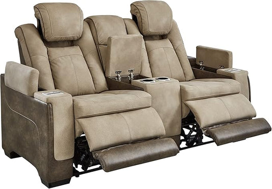 Signature Design by Ashley Next-Gen DuraPella Power Reclining Loveseat with Console & Adjustable Headrest, Sand