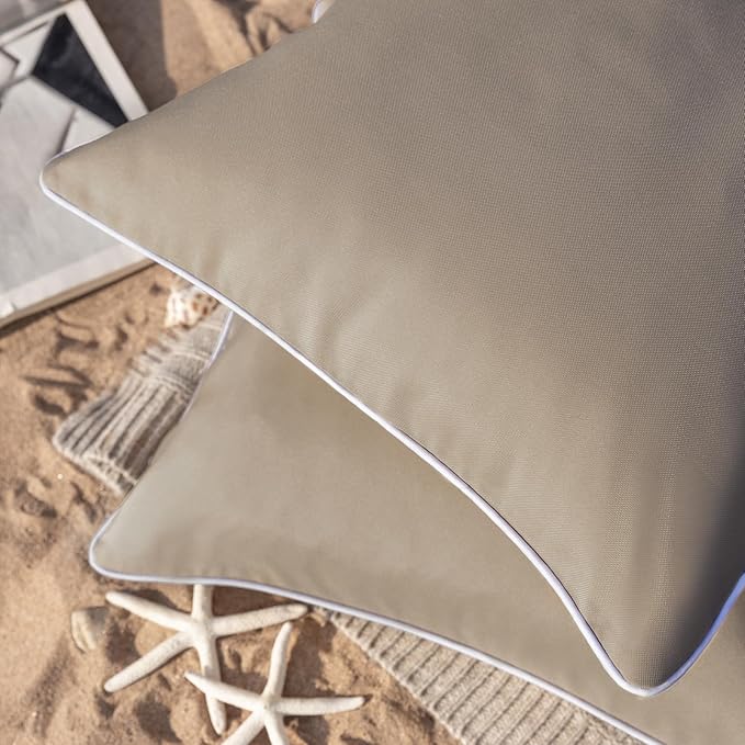 Phantoscope Pack of 2 Outdoor Waterproof Solid Throw Decorative Pillow Cover Decorative Square Outdoor Pillows Cushion Case Patio Pillows for Couch Tent Sunbrella, Light Coffee 12x20 inches 30x50 cm