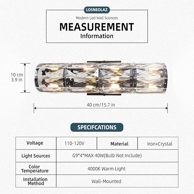 Crystal Wall Sconce Set of Two,Indoor Modern Sconces Wall Lighting,Black Wall Sconces for Bathroom,Bedroom,Living Room,Hallway