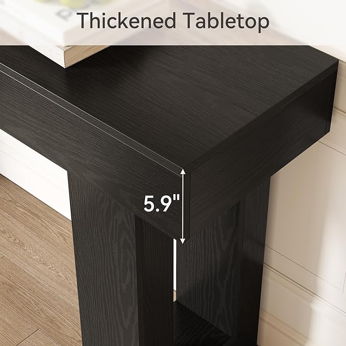 Little Tree 63-Inch Long Console Tables for Entryway, Large Sofa Table Behind Couch, Wooden Entry Foyer Hallway Table, Modern Console Sofa Tables for Living Room, Black