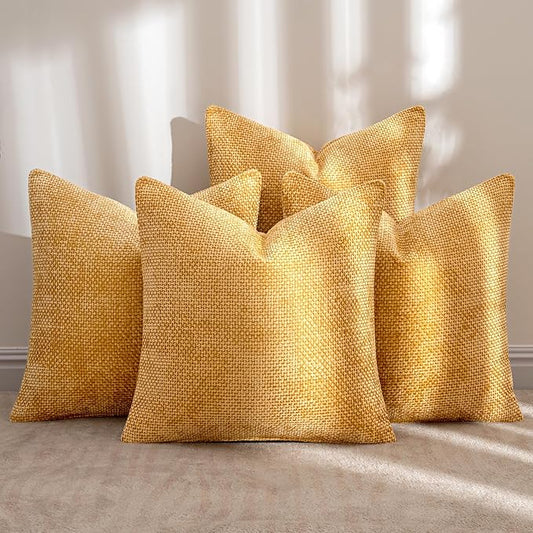 MIULEE Pack of 4 Couch Throw Pillow Covers 20x20 Inch Gold Soft Decorative Chenille Pillow Covers Farmhouse Accent Cushion Covers for Boho Home Decor Sofa Bedroom Living Room