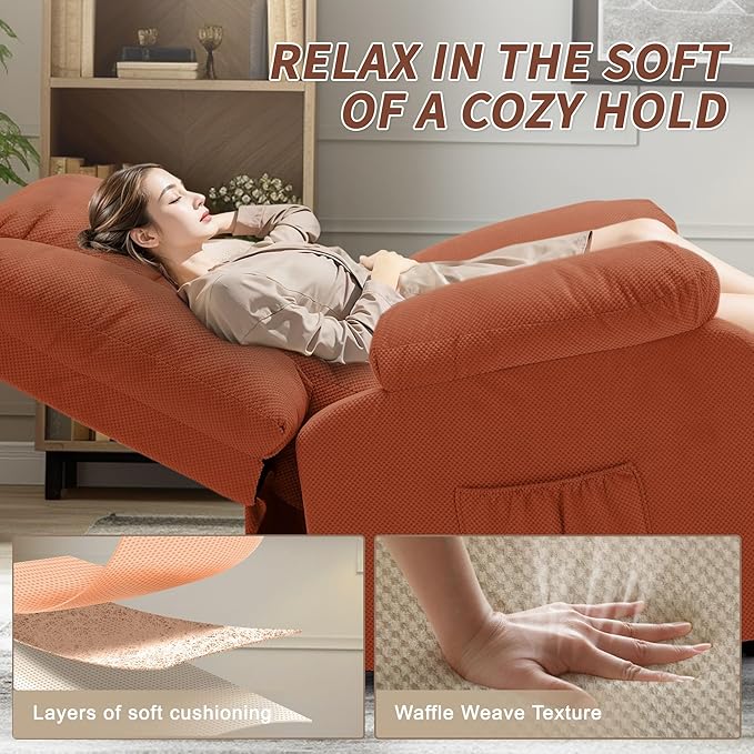 Oversized Dual Motor Power Lift Recliner for Adults, Electric Lift Chair with Heating and Massage, Waffle Fabric Electric Recliner Chair with Side Pockets, Wide Recliner for Living Room