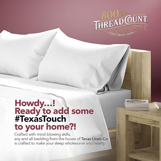 TEXAS LINEN CO. Egyptian Cotton King Bed Sheets - 800 Thread Count 4 PC Silver King Sheet Set, Sateen Weave Luxury Hotel Sheets, Soft, Cooling Bedsheet, 16" Deep Pocket (Fits Upto 18" Mattress)
