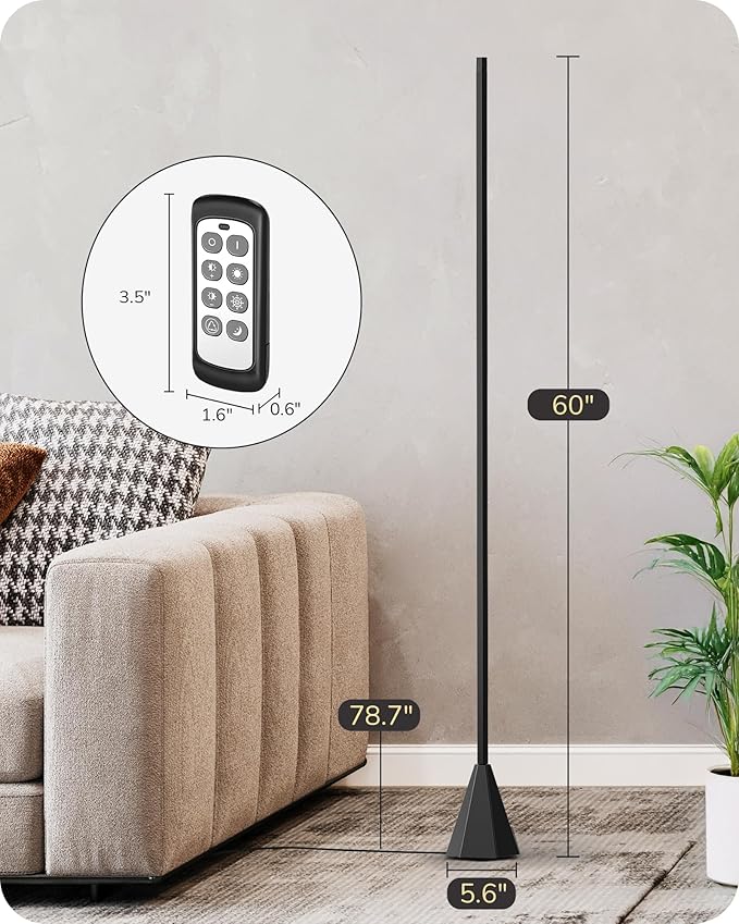 EDISHINE LED Corner Floor Lamp, Standing Light with Motion Sensor, 2700K-6500K Eye Caring Dimmable Lamps with Remote Control, Modern Minimalist Lit Lamp for Living Room, Bedroom, Office, Black