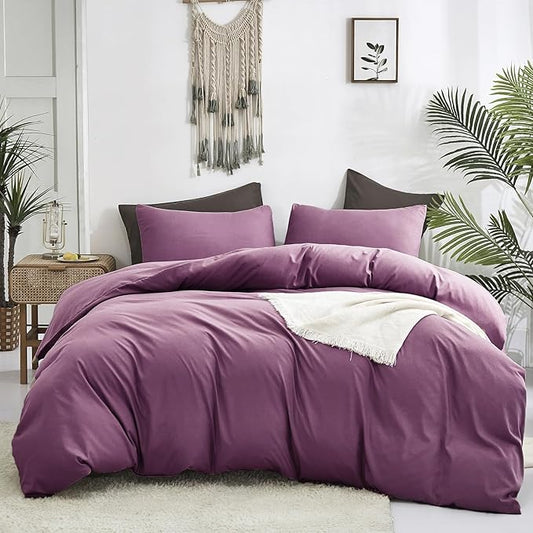 Luxlovery Purple Comforter Set King Pale Mauve Bedding Comforter Set Dusty Purple Modern Elegant Solid Bed Blanket Soft Breathable Lilac Blanket Quilts 3 Piece Bedding Set for Women