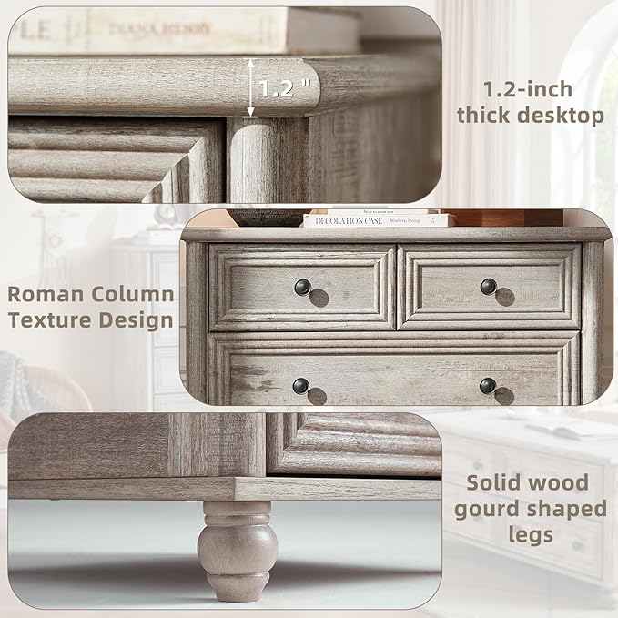 Farmhouse 5 Drawer Dresser for Bedroom Set of 2, 35.5" Tall Small Dressers & Chest of Drawers, Rustic Wood Dresser with Roman Column, Storage Organizer for Living Room, Hallway, Closet (Grey)