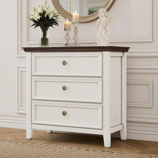 BLANKSPACE Dresser for Bedroom, 3 Drawer Dresser, Modern 3 Chest of Drawers, Farmhouse Storage Cabinet with 3 Drawers for Home Office, Dining Room, Antique White