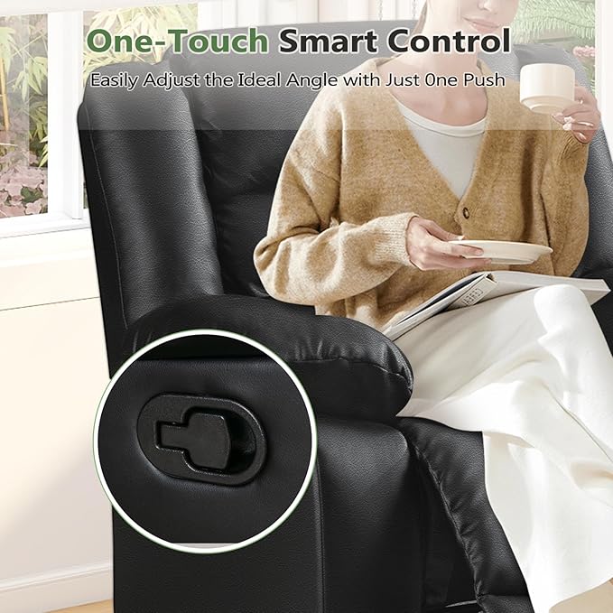 ANJ Black Recliner Chair Set of 2, with Overstuffed Arm and Back, Breathable Faux Leather Manual Reclining Chairs, Living Room Single Sofa Recliners