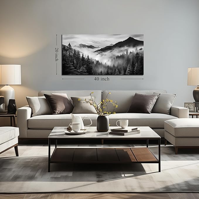 Canvas Wall Art for Living Room Bedroom Decor Wall Painting Large Artwork Modern Decorative Painting Black and White Landscape Picture Theme with Frame Ready to Hang Canvas Decor Size 20x40