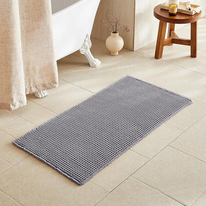 Waffle Bath Mat, Boho Bathroom Rugs Non Slip Washable Super Absorbent Quick Dry Bath Mat Farmhouse Bathroom Decor, 48"x24" Grey