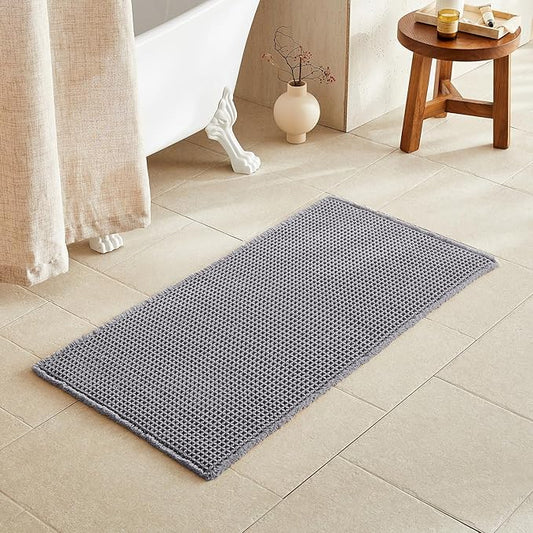 Waffle Bath Mat, Boho Bathroom Rugs Non Slip Washable Super Absorbent Quick Dry Bath Mat Farmhouse Bathroom Decor, 48"x24" Grey