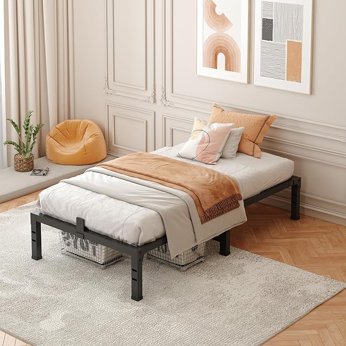 FUIOBYVV Twin XL Bed Frames 14 Inch Heavy Duty Metal Platform Bed Frame Twin Size Support Up to 3500 lbs, No Box Spring Needed/No Shaking/Steel Slat Support/Noise Free/Easy Assembly