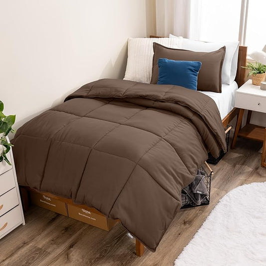Bare Home Comforter Set - Twin/Twin Extra Long Size - Ultra-Soft - Goose Down Alternative - Premium 1800 Series - All Season Warmth (Twin/Twin XL, Cocoa)