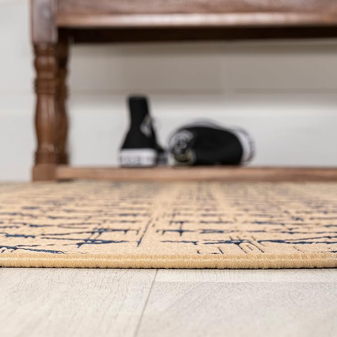 JONATHAN Y SMB108H-6SQ Ourika Moroccan Geometric Textured Weave Beige/Navy 6' Square Indoor/Outdoor Area Rug, Pet Friendly, Non-Shedding, Stain Resistant, Easy-Cleaning for Backyard, Patio, Porch