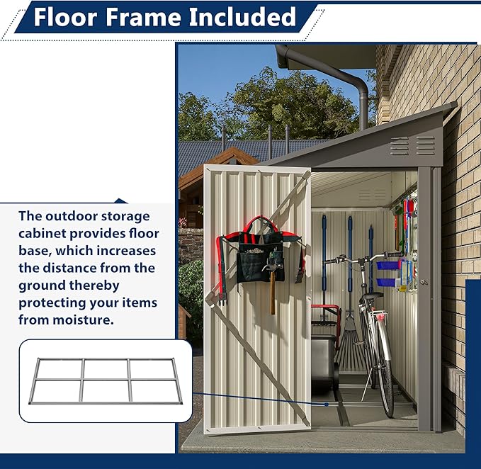 Shed Lean to Storage Shed, Outdoor 4' x 8' Metal Wall Side Storage Sheds & Outdoor Storage, Garden Storage Cabinet for Backayrd, Patio and Outdoor Use,Grey