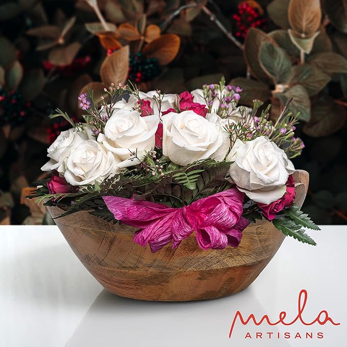 Mela Artisans Medium Scalloped Decorative Wooden Bowl | 10 Inch Mango Wood Fruit & Serving Bowl | Natural Grain Texture | Ideal for Kitchen Counter | Snacks | Desserts | Bread | Handcrafted Decor