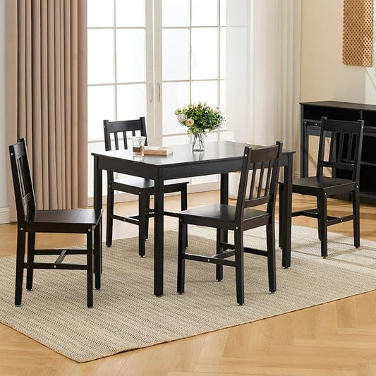 Dining Table Set for 4, 5 - Piece Kitchen Table Set 42.5 Inch Rectangular Dining Table with Chairs Solid Wood Dining Set for Kitchen/Dining Room,Home, Small Space, Apartment, Black