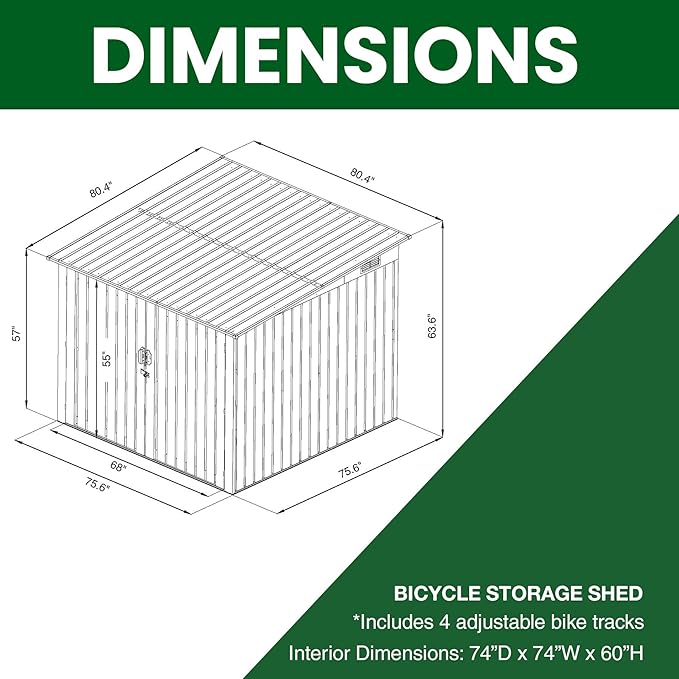 Hanover Bicycle Outdoor Steel Storage Shed with Slope Roof and Twist Lock and Key, Stores 4 Bikes, Dark Gray Outside Storage Shed House, Rust Resistant and Modern Shed with Adjustable Bike Tracks