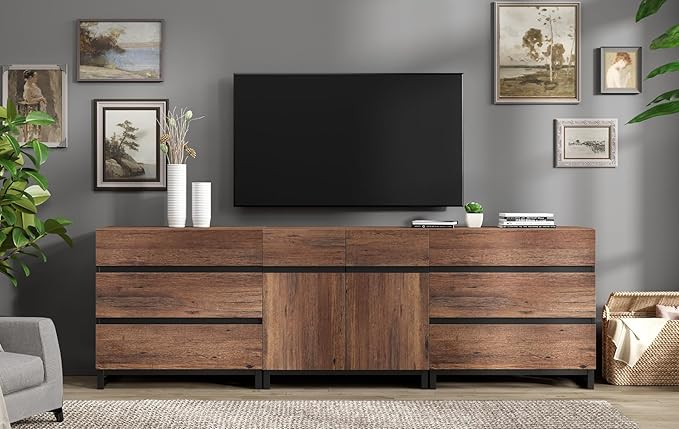 WAMPAT Modern TV Stand for TVs up to 100 Inch, 3-in-1 TV Console with Adjustable Shelves and 6 Drawers, Media Console for Living Room and Bedroom, Brown