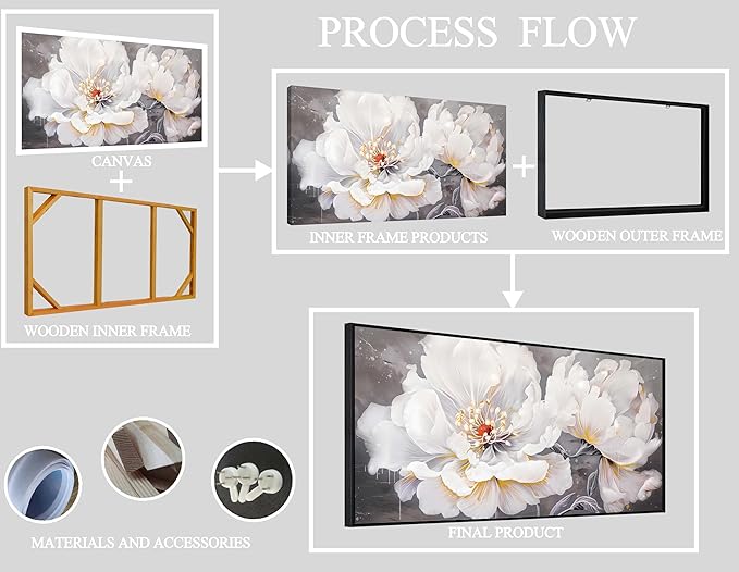 White Flower Wall Decor - Canvas Wall Art for Bedroom Women - Black Framed Wall Art Size 29" x 59"