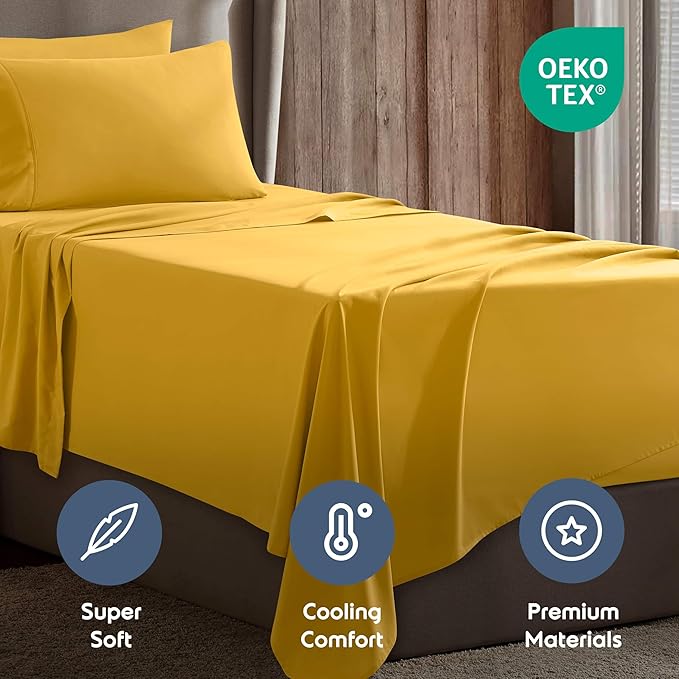 Nestl Twin XL Sheet Set - College Dorm Size - Luxury 1800 Ultra-Soft Microfiber Twin Extra Long Bed Sheets - Deep Pockets - Easy Fit - Extra Soft - 3 Piece Set (Twin XL, Yellow)
