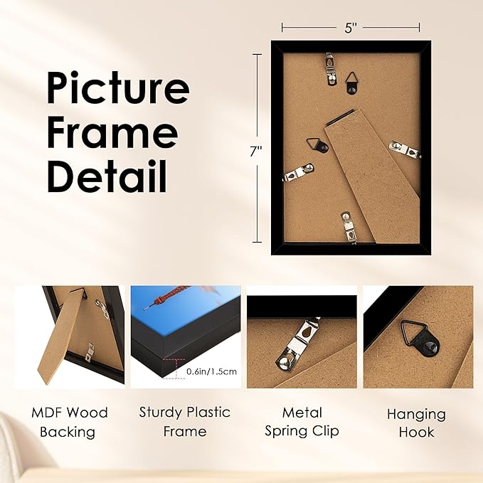 FIXSMITH 5x7 Picture Frame, Black Photo Frame with HD Plexiglass, Display Pictures 4x6 with Mat or 5x7 Without Mat Multi Picture Frames Collage for Tabletop or Wall Display, 2 Pack