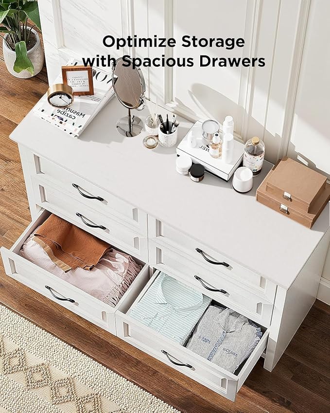 Pipishell White 6 Drawer Dresser for Bedroom, 47" Wide Wood Chest of Drawers with Bar Handles, Modern Storage Dresser Organizer for Bedroom, Living Room, Hallway, White