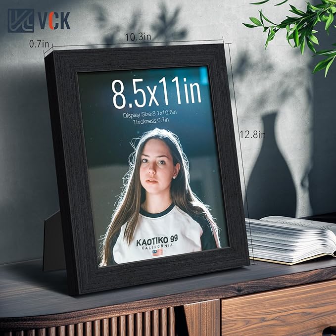 VCK 8.5x11 Black Oak Picture Frames 3 Pack, High-End Wood Wide Border Poster Frame,Tabletop & Wall Hanging, Multi-Directional Display Family Photos, Office Prints, Studio/Gallery/Home Artwork