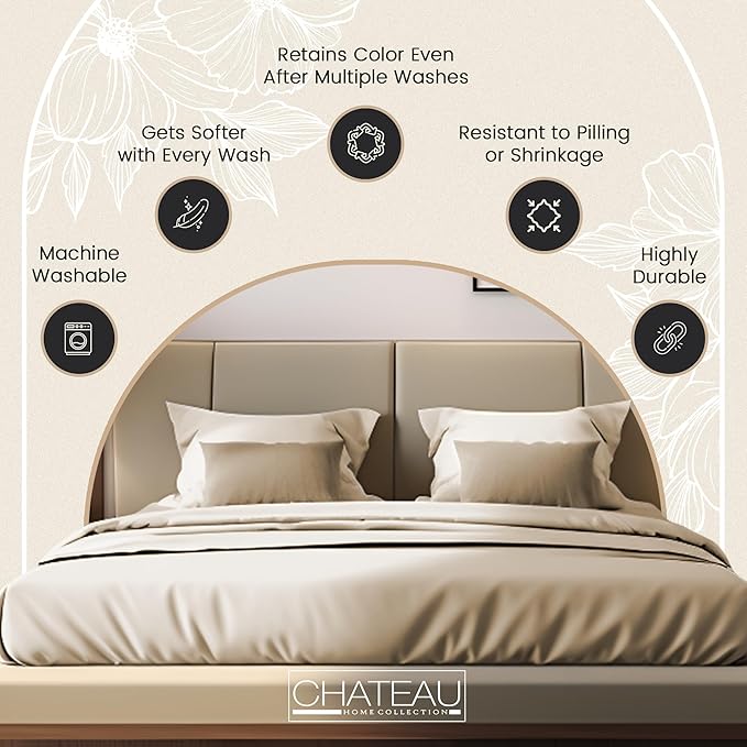 Twin XL 100% Cotton Sheets For Twin Bed, 300TC Fully Elasticated Fitted Sheet & Pillowcase Sets, Fade Resistant Soft & Comfy Deep Pocket Sheets Machine Washable, Naturally Cool & Breathable- Ivory