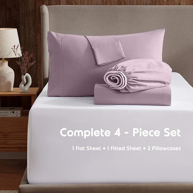 Nestl Short Queen Sheet Set - 1800 Ultra-Soft Microfiber - Double Brushed - Deep Pockets - Easy Fit - 4 Piece Set - Bed Sheets (Short Queen, Dusty Purple)