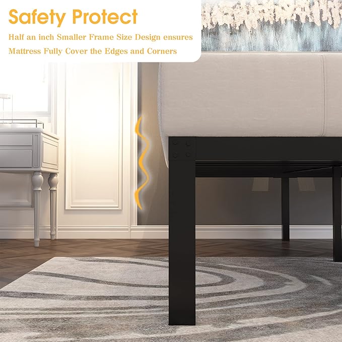 18 Inch Tall and Strong Platform Metal Bed Frame/Easy Assembly Mattress Foundation/ 4000lbs Heavy Duty Frame with Steel Slat Support/No Noise/No Box Spring Needed, King