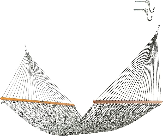 Original Pawleys Island 15DCOTG Presidential Green Oatmeal Heirloom Tweed DURACORD Rope Hammock w/Extension Chains & Tree Hooks, Handcrafted in The USA, 450 LB Weight Capacity, 13 ft. x 65 in.