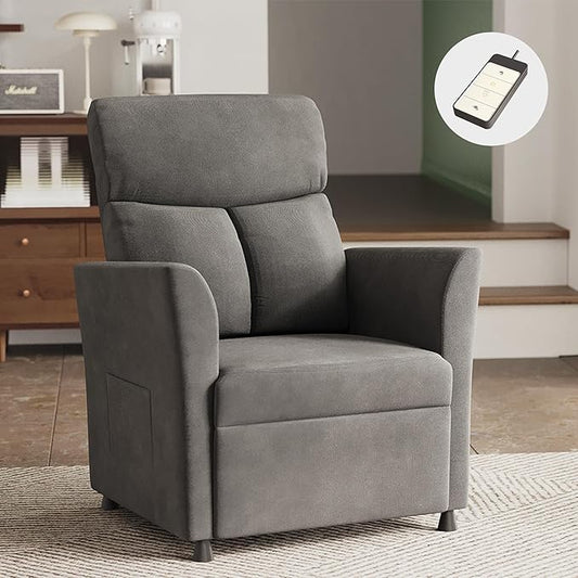 Claiks Power Recliner Chair for Adults, Adjustable Reclining Chair, Comfortable Recliner Couch with Side Pockets&Wire Remote Control, for Living Room, Home Theater, Bedroom, Linen Fabric, Dark Grey
