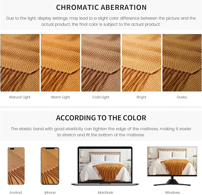 BOURINA Herringbone Two Tone Throw Blanket Faux Cashmere Fringe Soft Lightweight Cozy for Bed Couch Decorative Throws Blanket,Gold, 50" x 60"