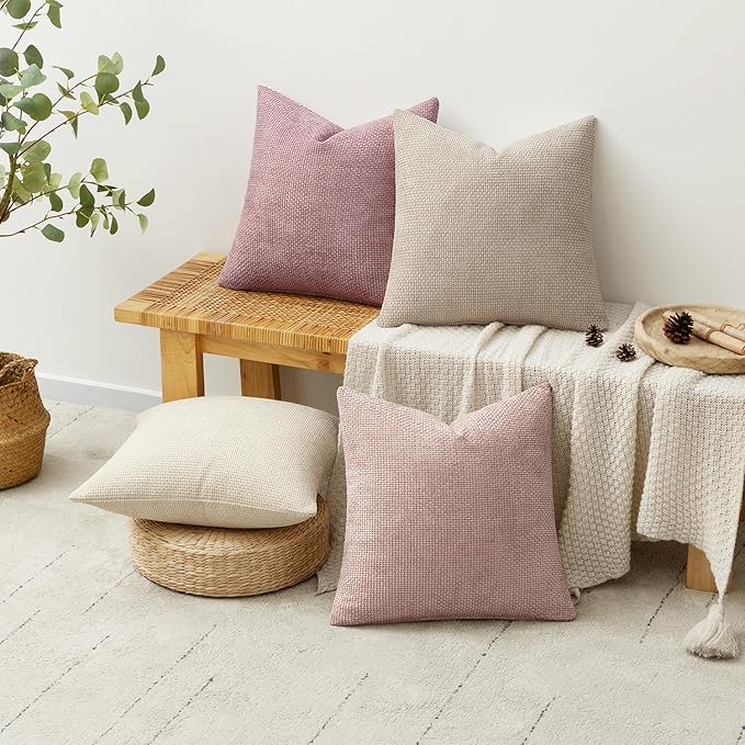 MIULEE Pack of 4 Couch Throw Pillow Covers 18x18 Inch Neutral Pink Cute Decorative Chenille Pillow Covers Farmhouse Boho Accent Cushion Covers for Coquette Room Decor Spring Sofa Bedroom Living Room